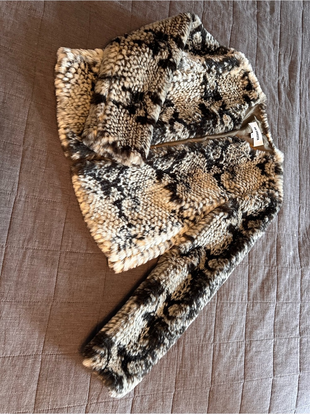 BB Dakota Neutral Animal Print Faux Fur Jacket